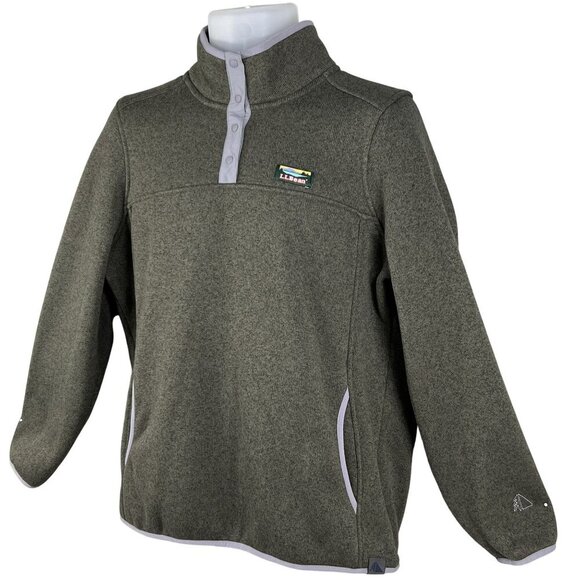 LL Bean Womens L Olive Green Snap Up Fleece Jacket Pullover Long Sleeve Sweater - Picture 9 of 16